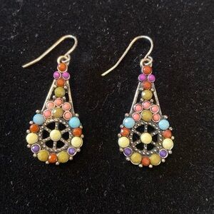 Stunning Hanging Pierced Earrings Multi Semi-Precious Stone Design